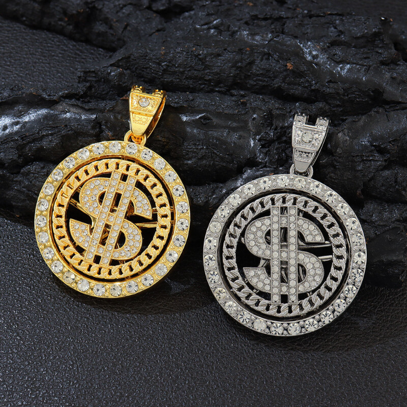 Rotating Pendant Necklace with USD Currency & Cuban Chain