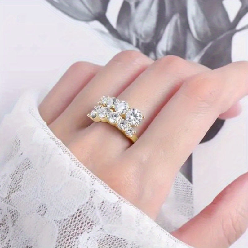 Adjustable Women's Ring with Zirconia Stones Golden Tone