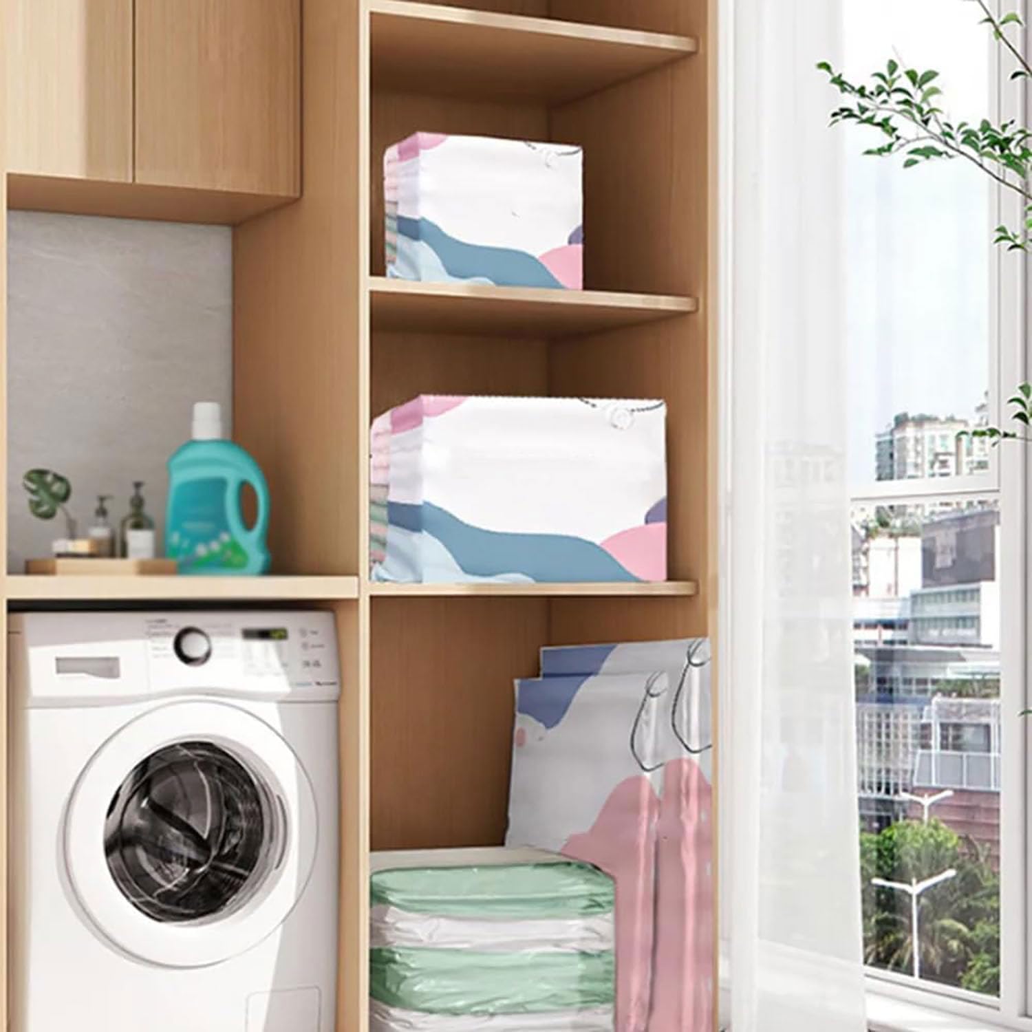 Image of 5pcs Heavy-duty Pump-free Vacuum Storage Bags, Reusable Compression Bags With Zipper Closure, No Air Pump Needed For Clothes Bedding, Bags For Travel, Moving And Seasonal Home Storage
