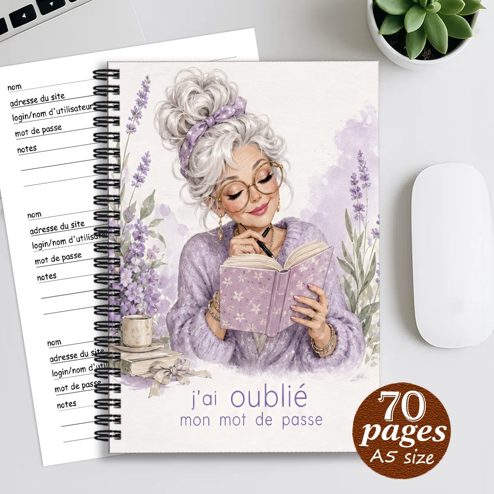 TEMU Carnet d' 1 pièce 14,5x21cm, Carnet de de passe français, Conservateur de de passe sur le thème d'une dame avec lavande aquarelle, Organisateur