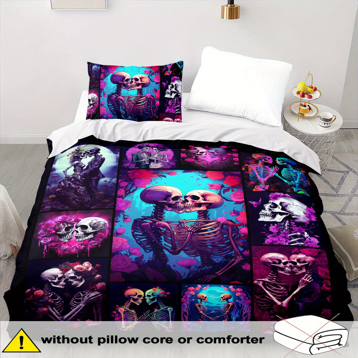 TEMU Couple Themed Duvet Cover Set - 2/3pcs, Soft, Comfortable, And Breathable, Valentine's Day Printed Bedding, Halloween Printed Duvet Cover Set,
