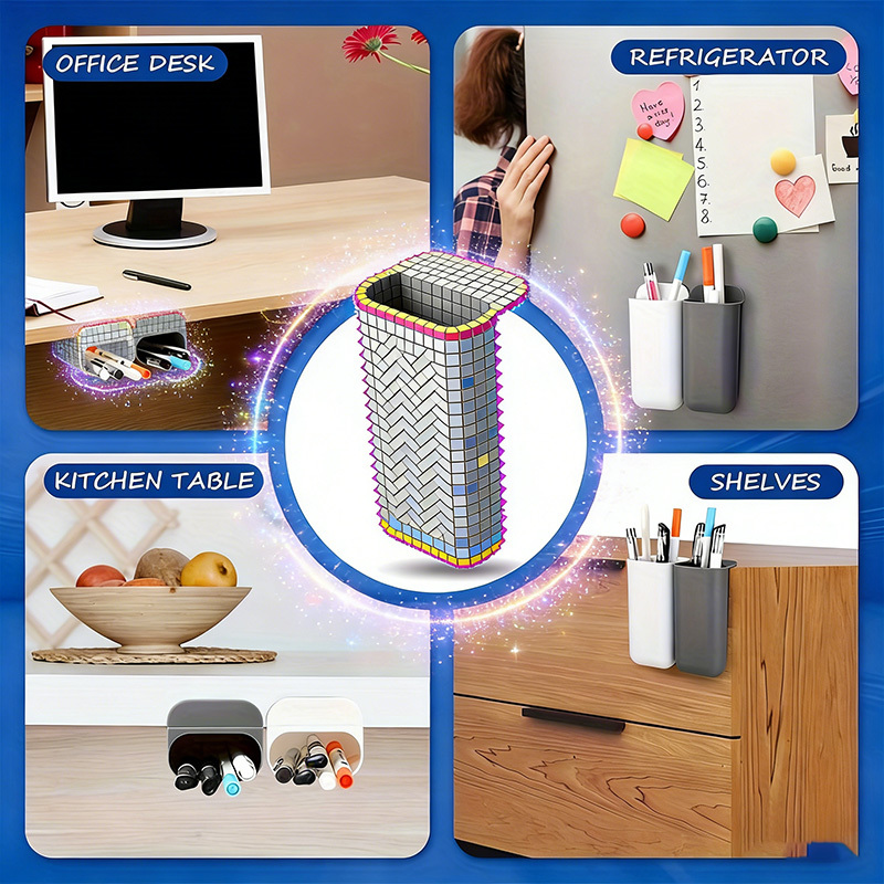 TEMU 4pcs 4pcs Adhesive Clip-on Desk Pen Holders & Pencil Organizers, Strong Adhesive Pp Plastic Rounded Edge Suitable For Monitor Edge, Desk Shelf,