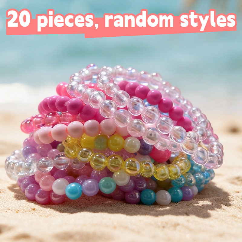TEMU 20pcs Set Of Random Style Macaron Iridescent Bead Stretch Bracelets, Suitable For Beach, Vacation Trips And Parties. Ideal For And , And A Cost-