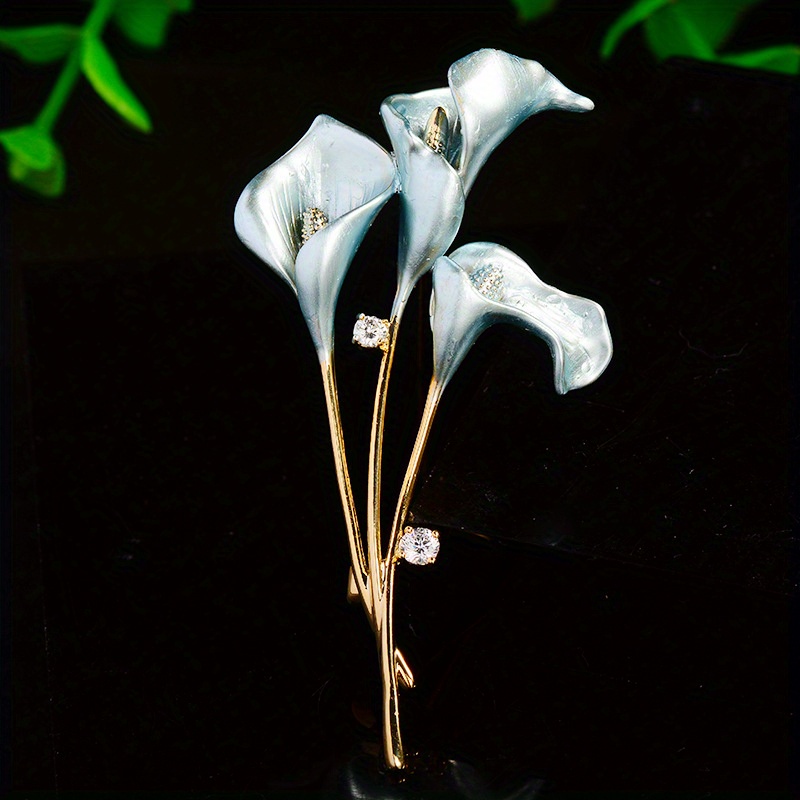 Image of Enamel Tulip Rhinestone Brooch, Women's Fashionable , Elegant And Unique Flower Rhinestone Pin, Suitable For Wedding And Formal Occasions