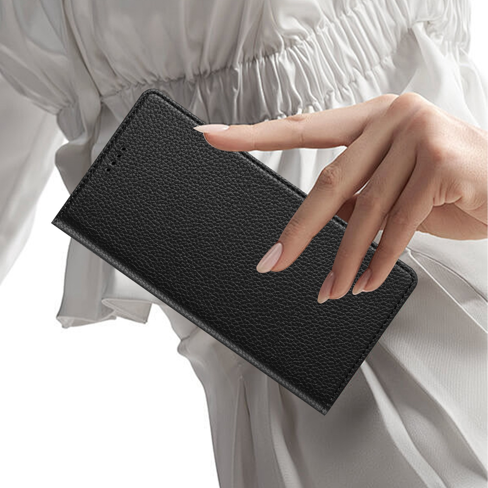 čRrna luksuzna tekstura lychee, elegantna nova etui za telefon z več karticami, primerna za oboje moške in ženske, združljiva z modeli Xiaomi