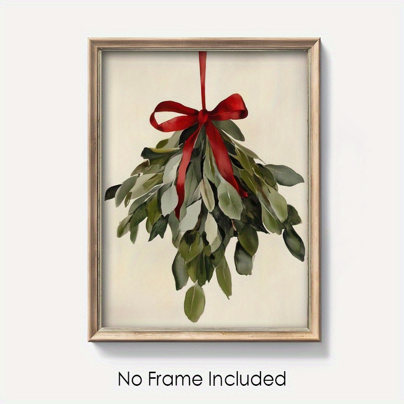 

Room Decor 1pc And Red Bow Canvas Art Print, Rustic Holiday Wall Decor, Neutral Christmas Theme Poster, Textile Material, 11.8x15.7 Inches