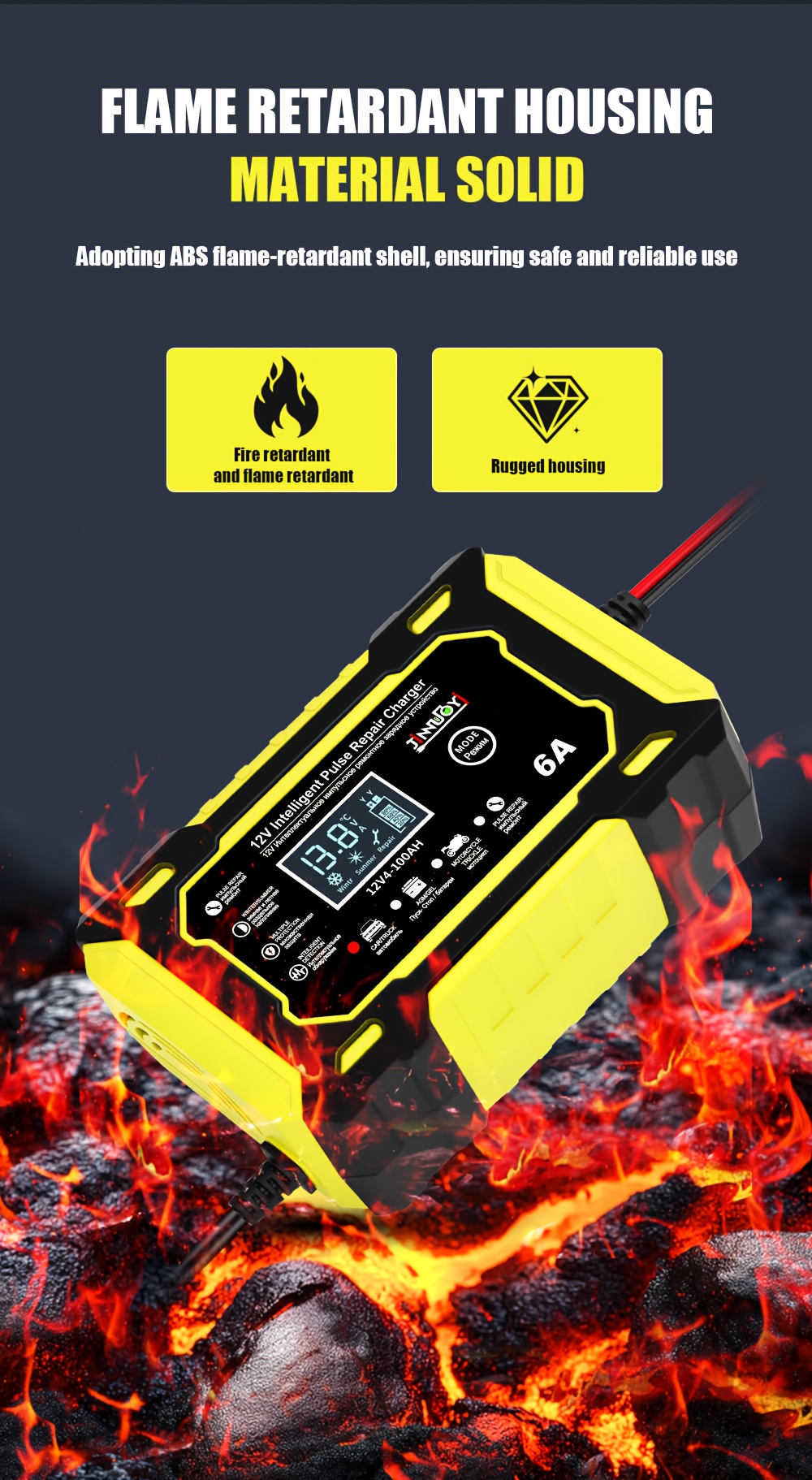 12v 6a паметен полнач за поправка со   и lcd дисплеј | погоден за  , камиони, мотоцикли, косилки за трева и чамци - продолжен век на батеријата, заштита од прегревање, детекција на поларитет, автоматски режим, ce/, без батерија Детали за производот 5