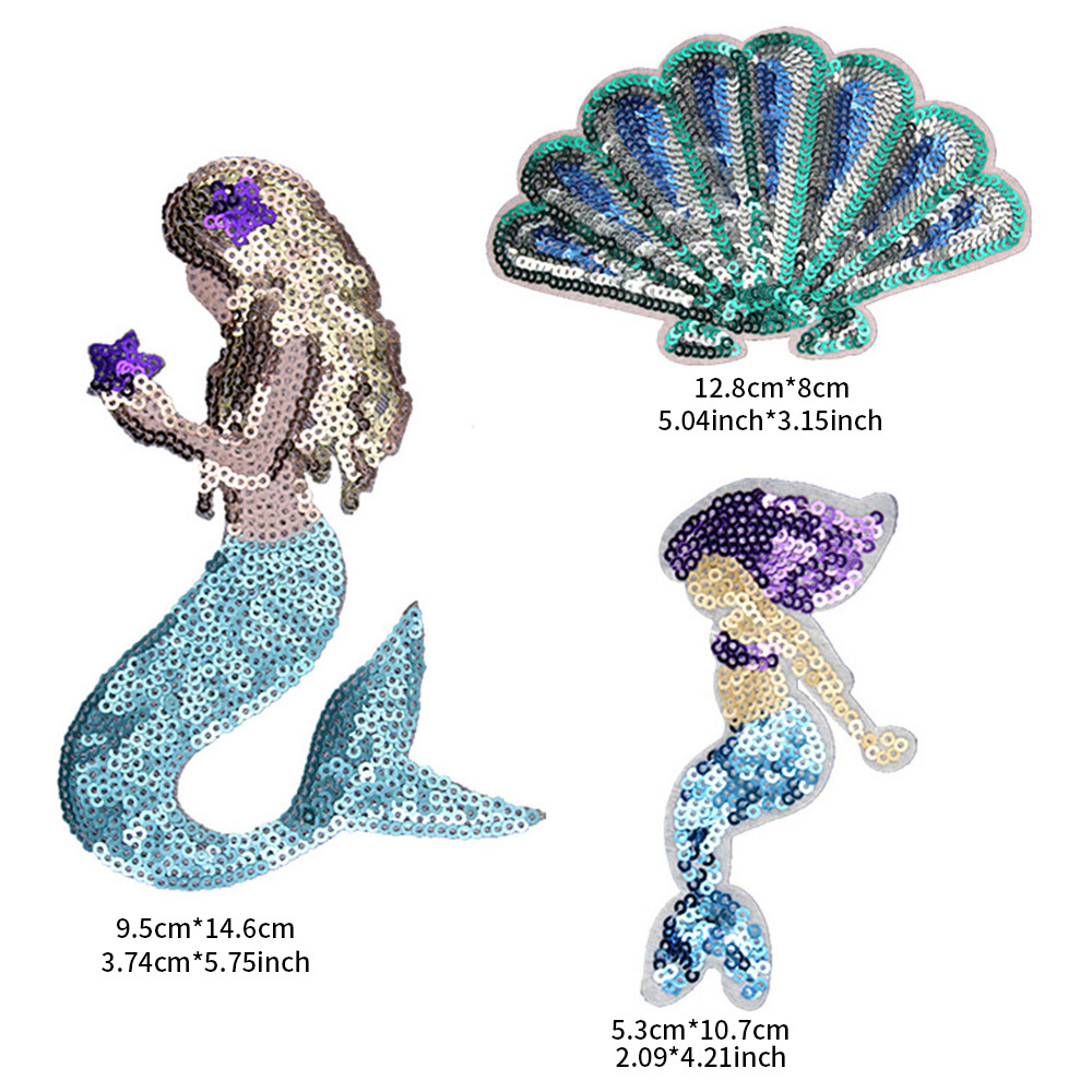 3pcs Small Mermaid Sequin Cloth Patch