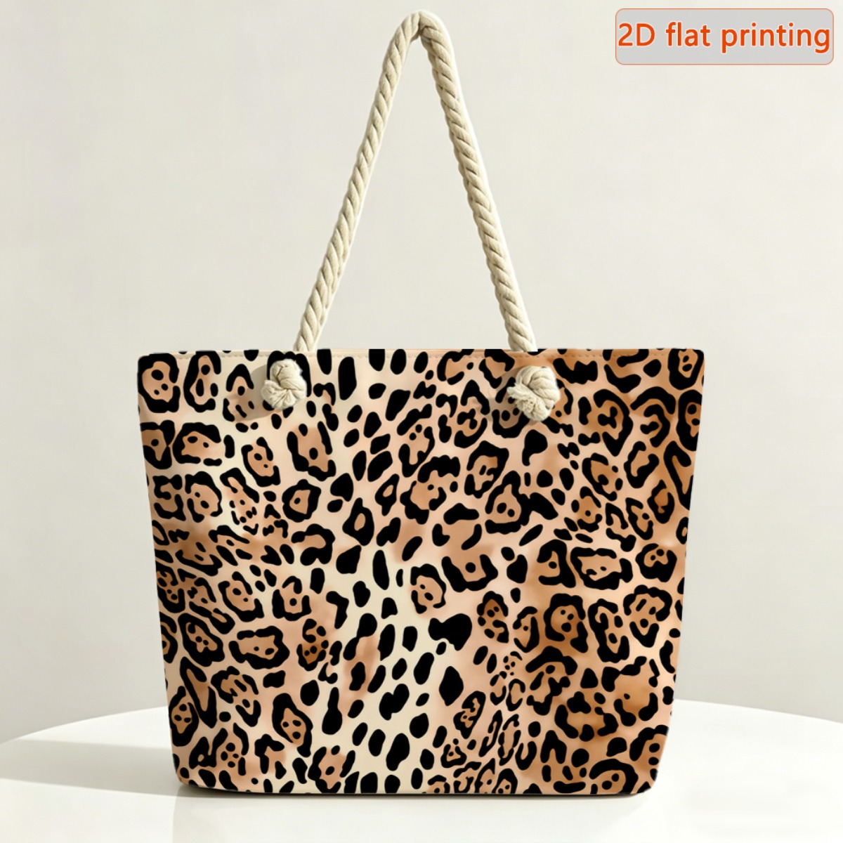 TEMU Borsa tote da viaggio da donna 1 pz 2D piatta, grande capacit�, con motivo a stampa leopardata - Borsa da spiaggia in fibra con doppi manici e
