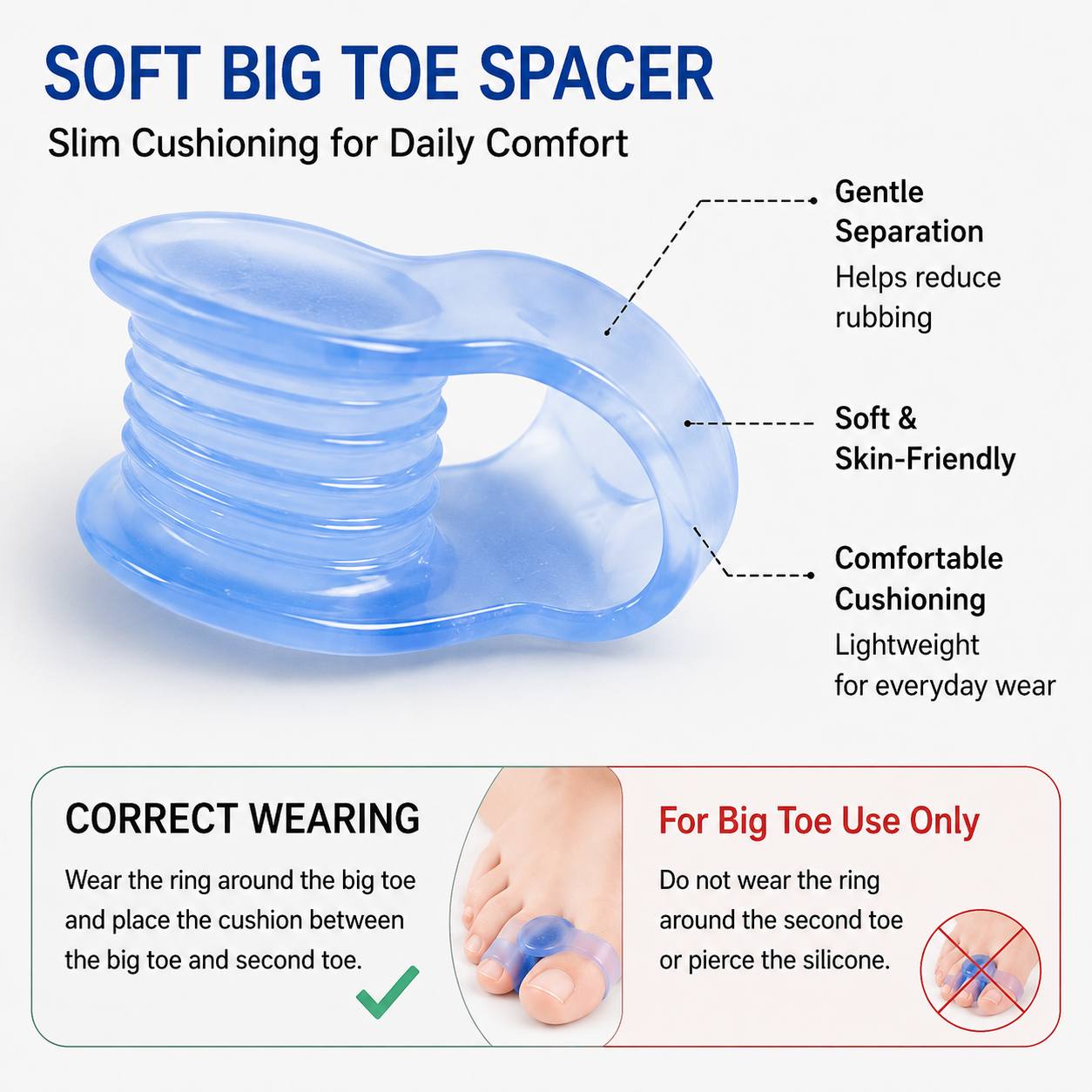 Soft Big Toe Separator for Foot Care and Comfort