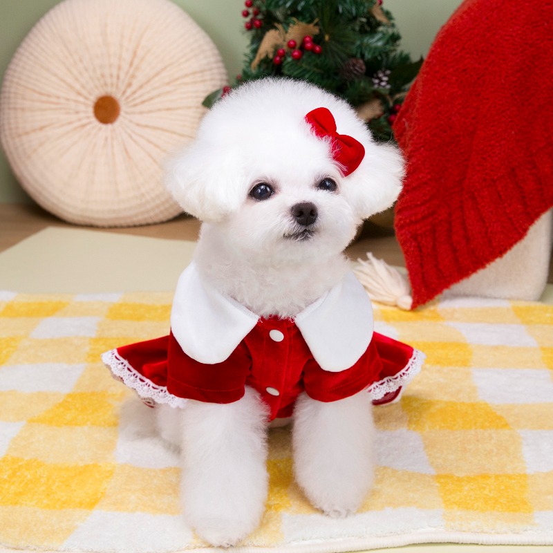 pet clothes christmas red dress dogs cats dog dress cute