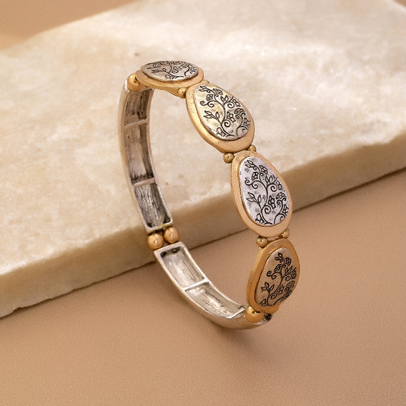 TEMU 1 bracelet élastique bohème avec motif patchwork de plante sculptée, idéal pour et les vacances