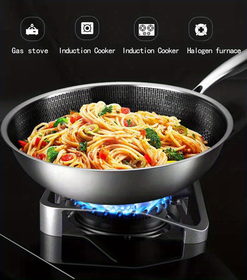 versatile non stick stainless steel   wok   gas induction cooking easy clean essential kitchen accessory details 6