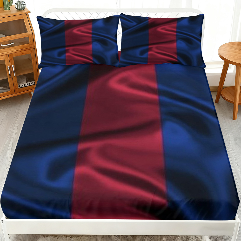 TEMU 3pcs Vertical Stripe Red Blue Fitted Sheet 3 Piece Set (1 X Fitted Sheet And 2 X Pillowcases, ), Modern Theme, Luxurious Bedding, Mattress