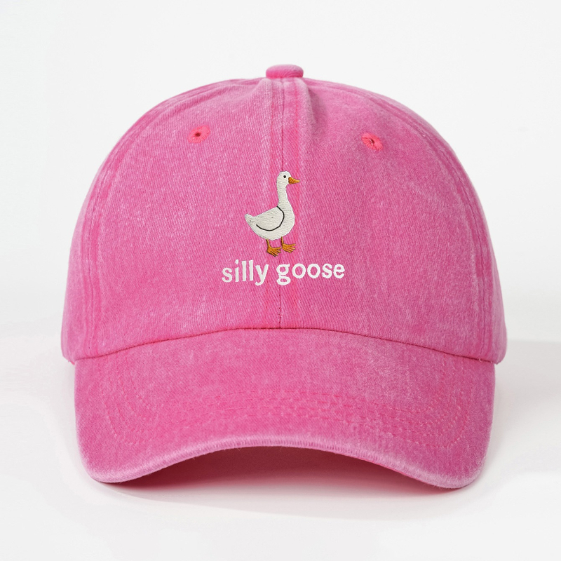 TEMU 1 Embroidered "silly " Duck Washed Baseball , Unisex Trucker Hat, Breathable Adjustable Golf , Summer Fashion Curved Brim Hat For Men And Women,