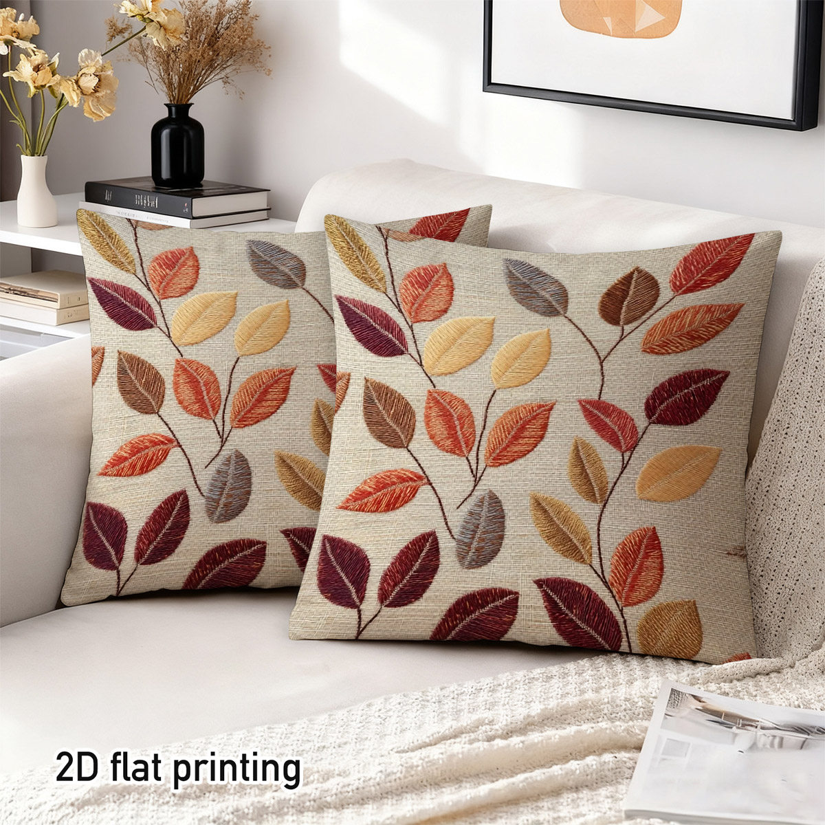 TEMU Juego de 2 fundas de almohada de terciopelo con estampado de hojas coloridas de otoño por una cara, vintage de y hojas en cálidos, cierre de