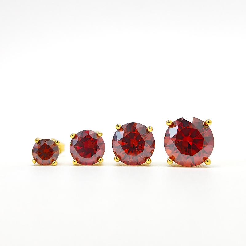 Women's 0.5/1/2/3 Carat 925 Silver Red Moissanite Stud Earrings