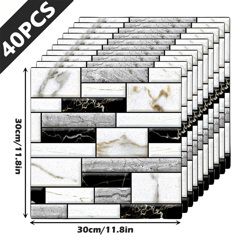20/40pcs 30x30cm/11.8x11.8in Marble 3d Self-adhesive Wall Tiles, Waterproof, Oil-proof & Durable Stickers, Easy Clean Decor For Kitchen & Balcony, No Drill Install Bathroom Background Renovation