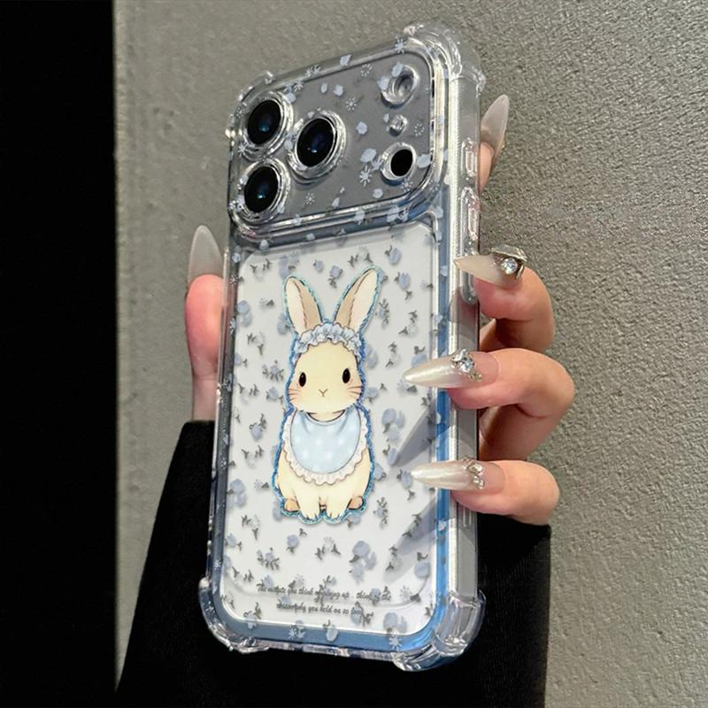 TEMU Phone Case - 1pc, Small Floral Bib Rabbit Pattern Transparent Phone Case, Suitable For Iphone 17/16/15/14/13/12/11 Pro Series, Protection,