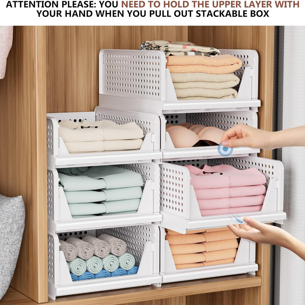 item picture 4pcs tackable plastic storage basket foldable closet organizers drawer shelf storage container bins for wardrobe kitchen bathroom   under bed storage