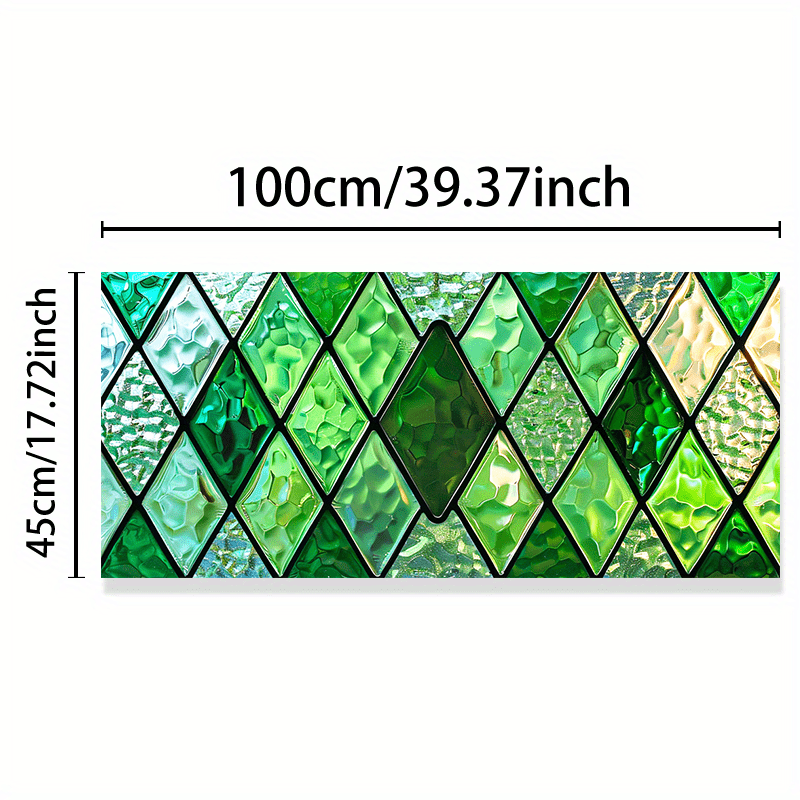 TEMU 2d Flat, 1pc Green Diamond Static Cling Window Film Suitable For , Pet Privacy Glass Covering With Static Adhesive, Modern Green Diamond For