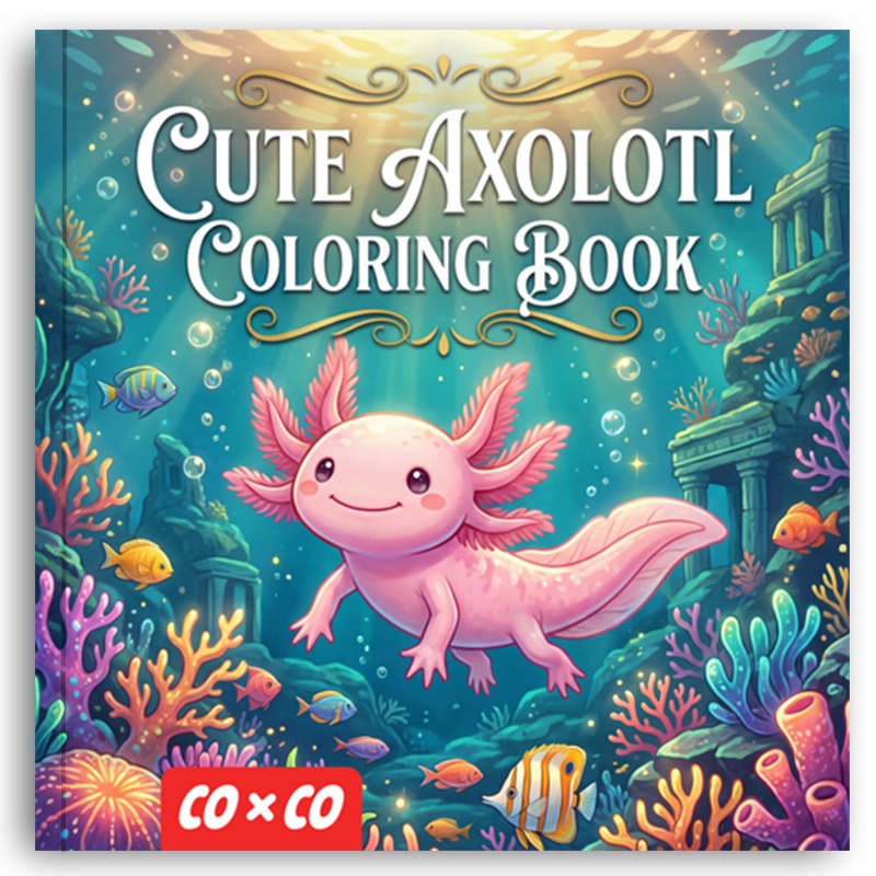Image of Cute Axolotl Themed Coloring Book 3+, ' Coloring Book, Underwater Ocean Animals Creative Drawing Book, Diy Handmade Art Book, Children's Day Birthday Christmas Gift, Portable Travel Coloring Book