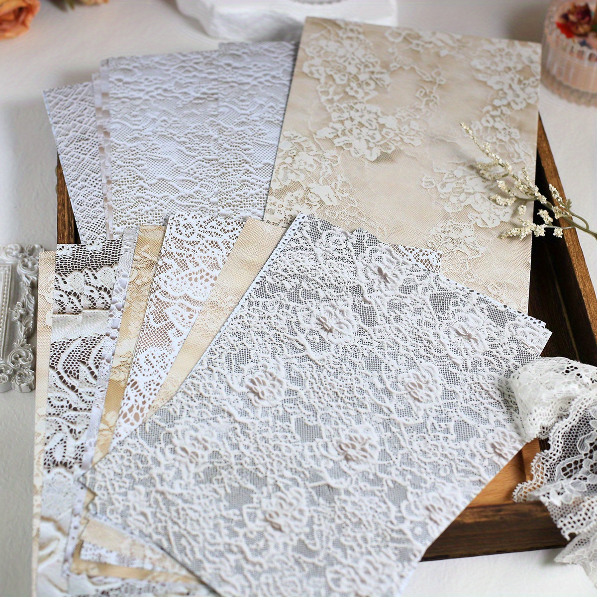 TEMU กระดาษลูกไม้สไตล์วินเทจ 30 แผ่น เหมาะสำหรับตกแต่งสมุดภาพ, บันทึกงานฝีมือ, งานคอลเลจ และเป็นฉากหลังสำหรับ Junk Journals