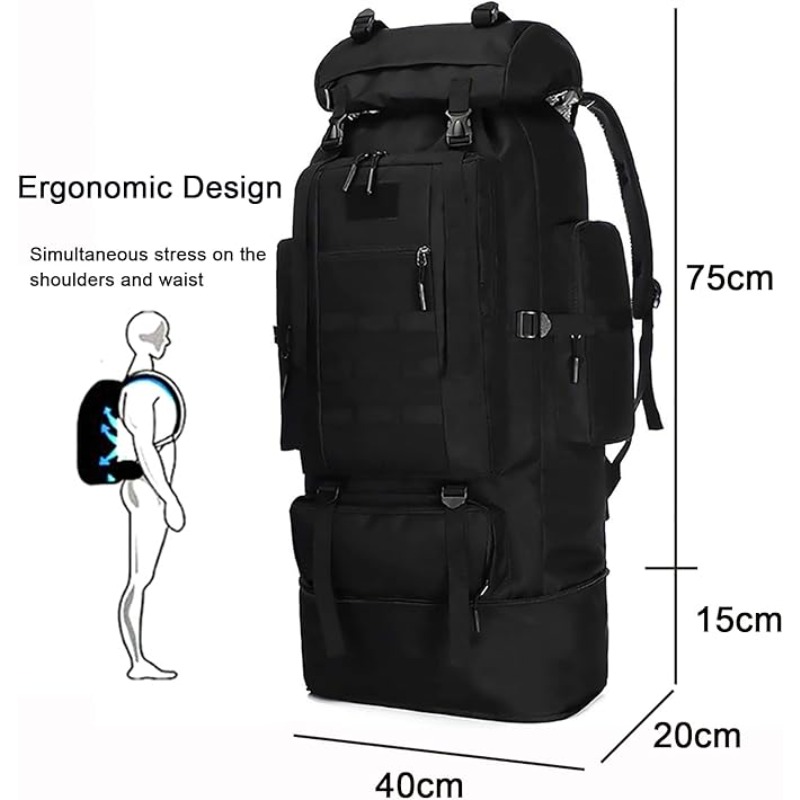100-liter Expandable Ergonomic Backpack | Versatile Gear For Hunting, Hiking, Camping & Travel, Polyester, Zipper Closure, Adjustable Shoulder Straps
