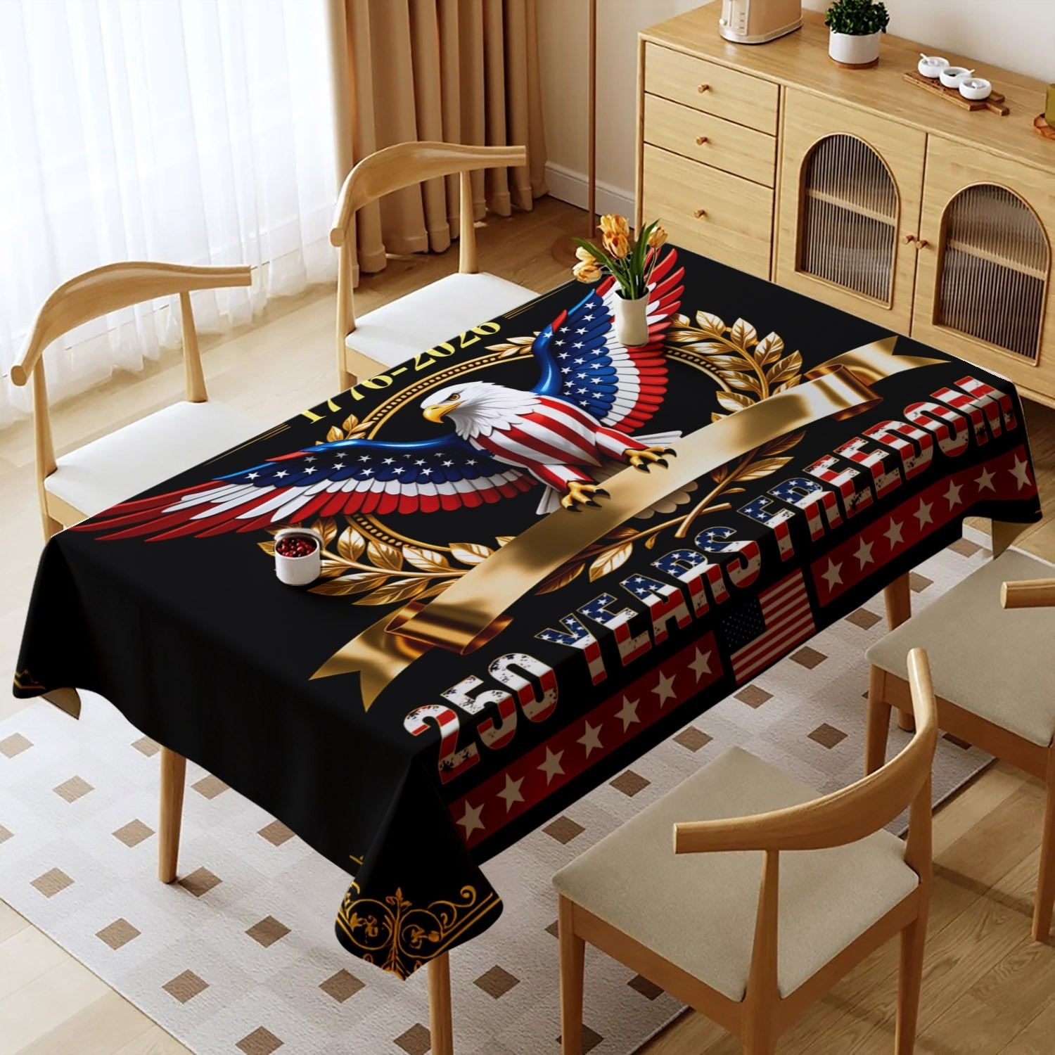 TEMU 1pc Single-sided Printed Square Tablecloth With 250th Anniversary Eagle Design, Options Machine Washable, Suitable For Festive Memorial