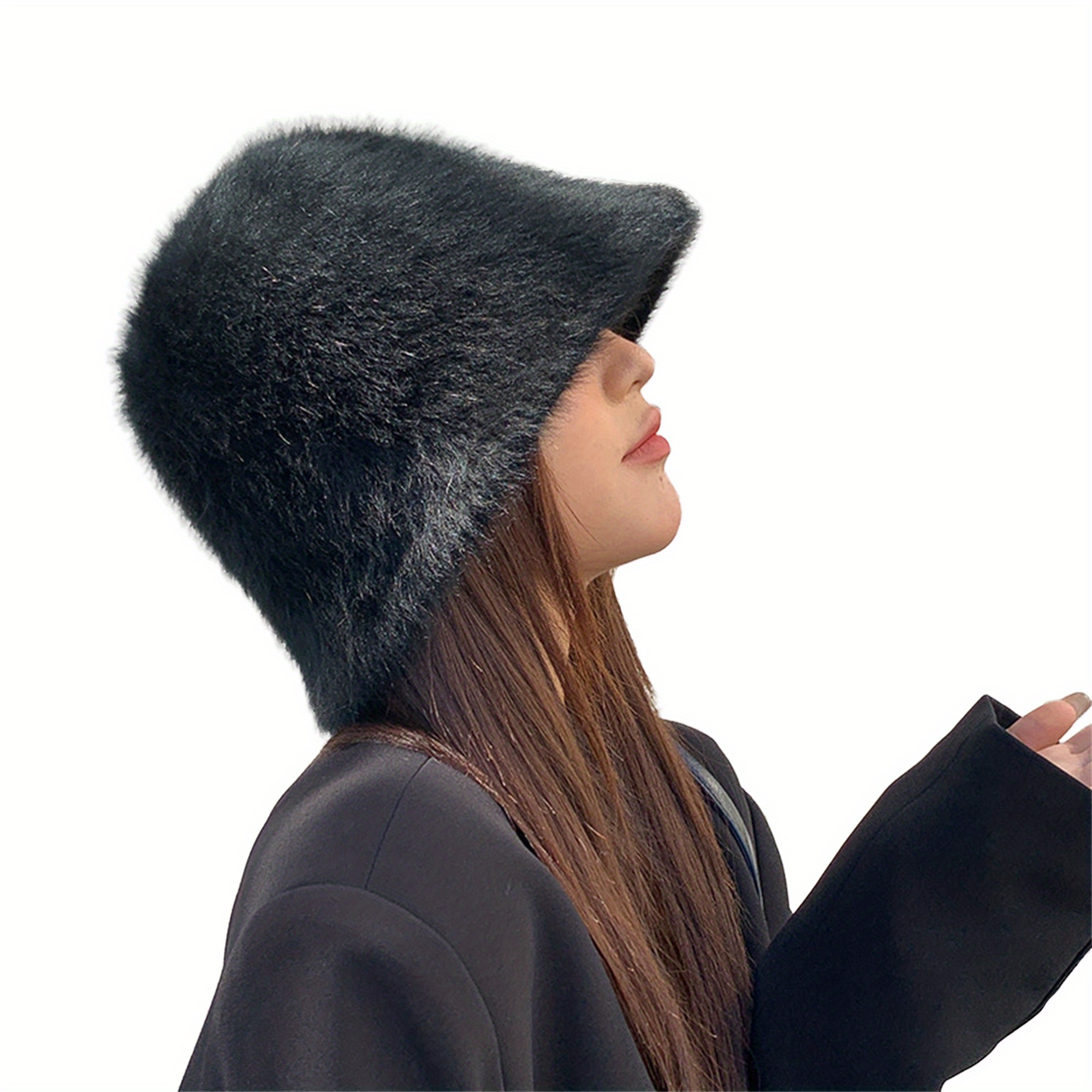 Women\'s  Faux Fur Bucket Hat Winter Warmer Cap, Navy Spencer Unisex Faux Fur Winter Hat, Soft Suede Bucket Ski  main image 3