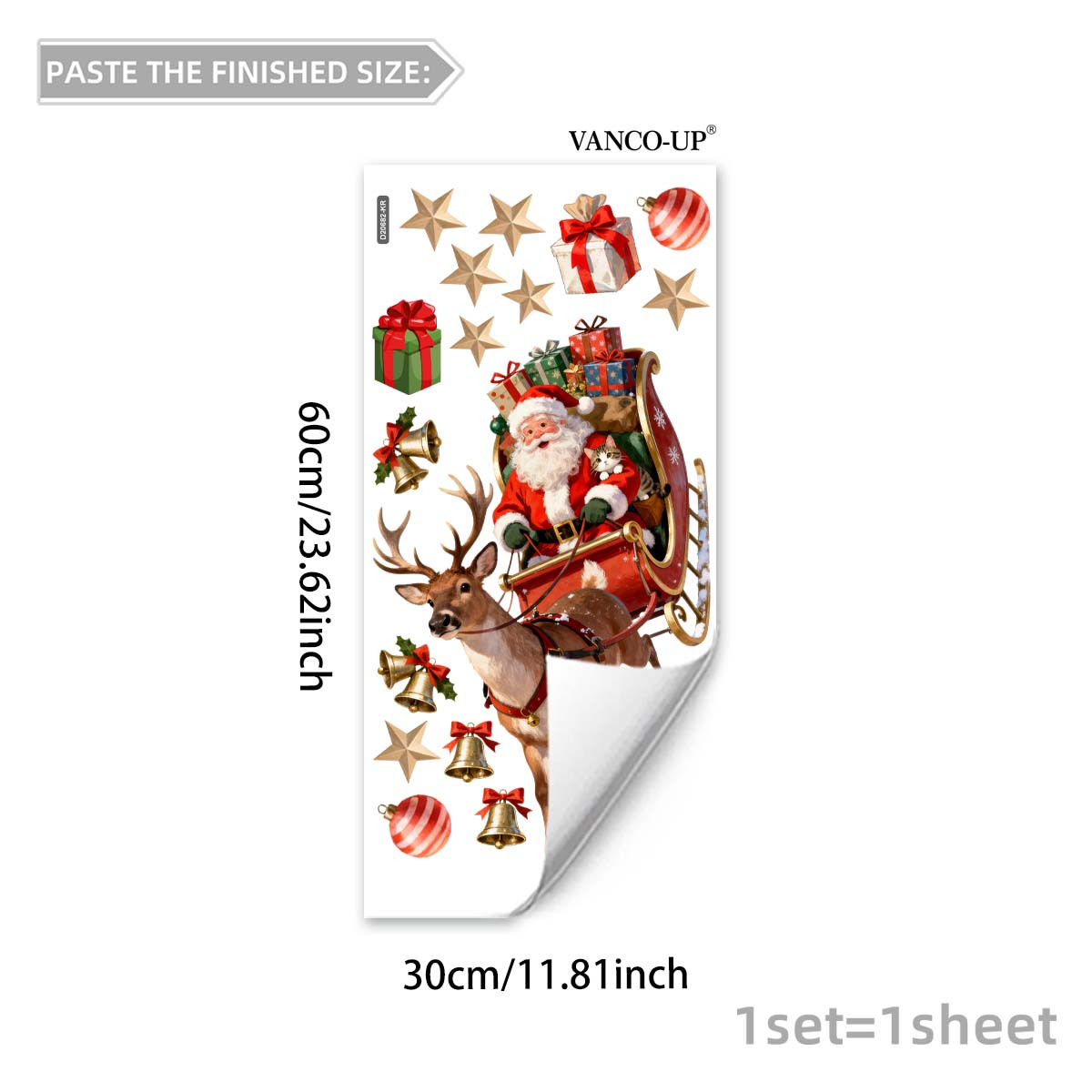 Image of A Double-sided Decorative Window Sticker Featuring Santa Claus, Reindeer, Gifts, Balloons, And Stars, Suitable For Home Windows And Glass Doors, Static Cling D20682-kr