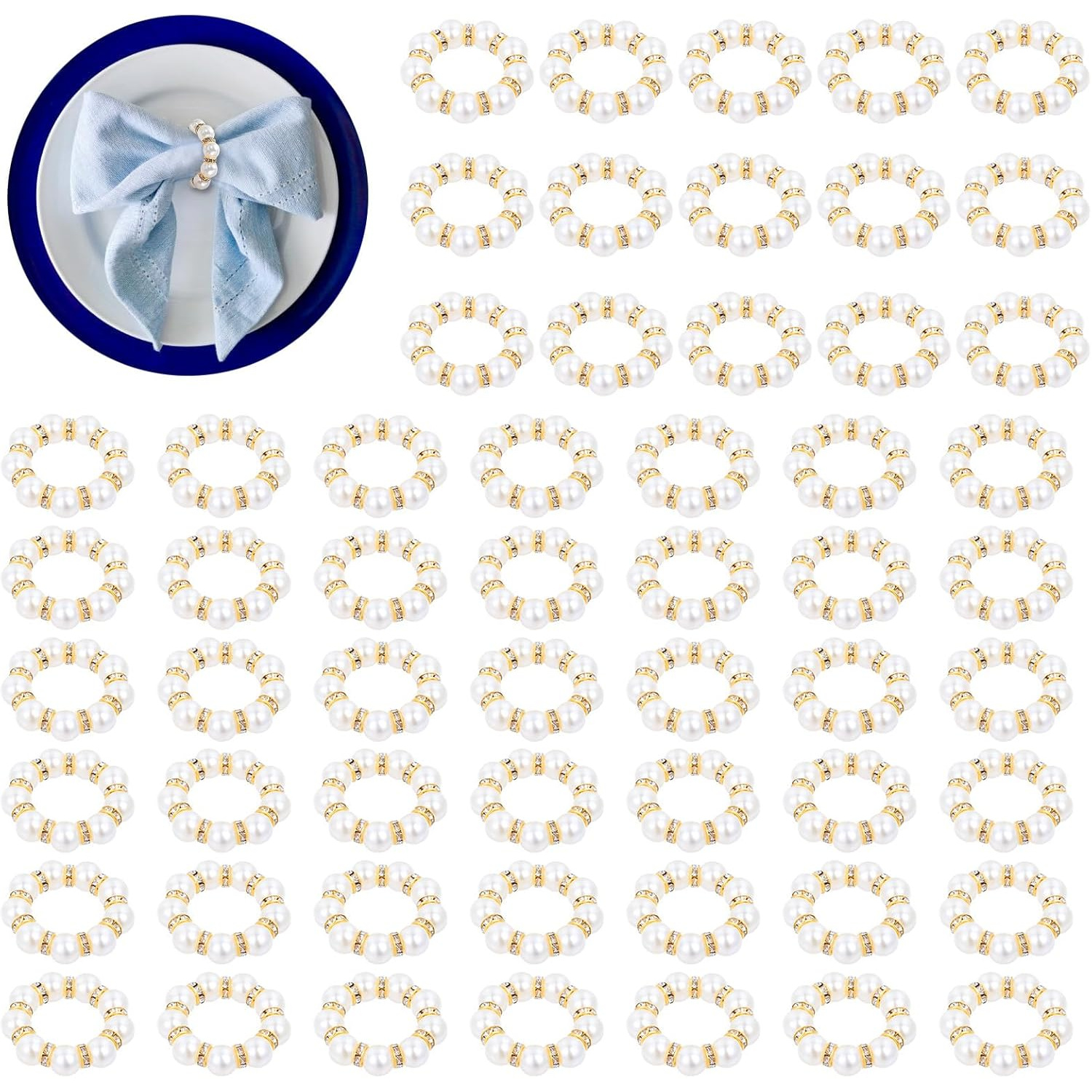 TEMU 100 Pearl Napkin Rings, Golden Disposable Napkin Rings, Pearl Napkin Rings, Beaded Napkin Rings, Buckles For Valentine's Day, Wedding