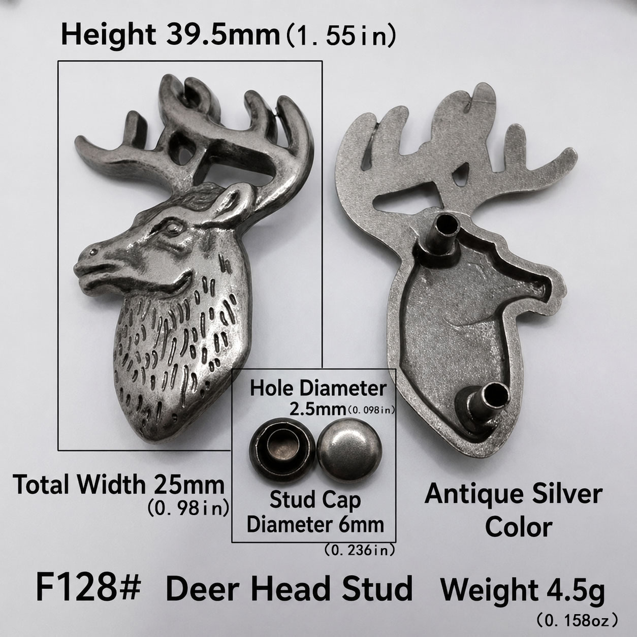 TEMU 5pcs Retro Antique Silvery Deer Head Rivet Studs, Alloy Diy Hardware Accessories, Decorative Foot Nails For Jeans Clothes Bags Craft Decoration