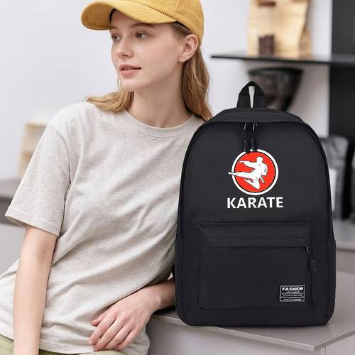 item picture 1pc karate themeds print large capacity backpack casual lightweight student backpack laptop backpack unisex suitable for outdoor activities daily use and travel