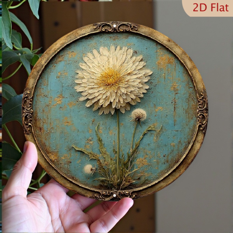 2d Flat, 1pc Vintage Turquoise And Metal Wall Decor- 8inch Round Style Home Kitchen Cafe Bedroom Decoration, Includes Accessories, No Wiring Required, Multifunctional Sea