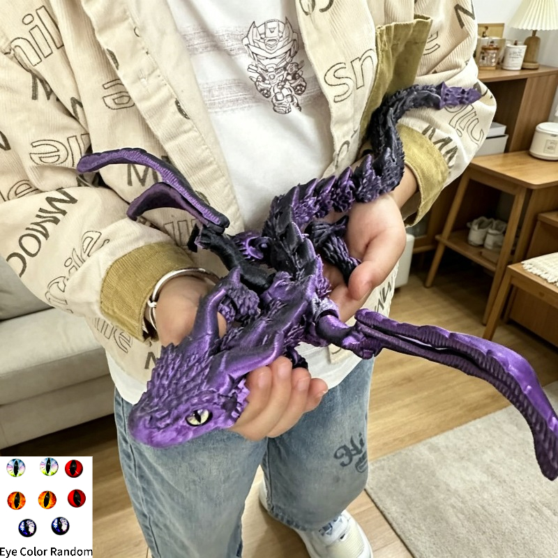 TEMU 1-pack 35cm/13.78inch Black & Dragon 3d Printed Ornament, Exquisite Scale & Wing Details, Random Eye Colors, Collector-grade Creature Model,