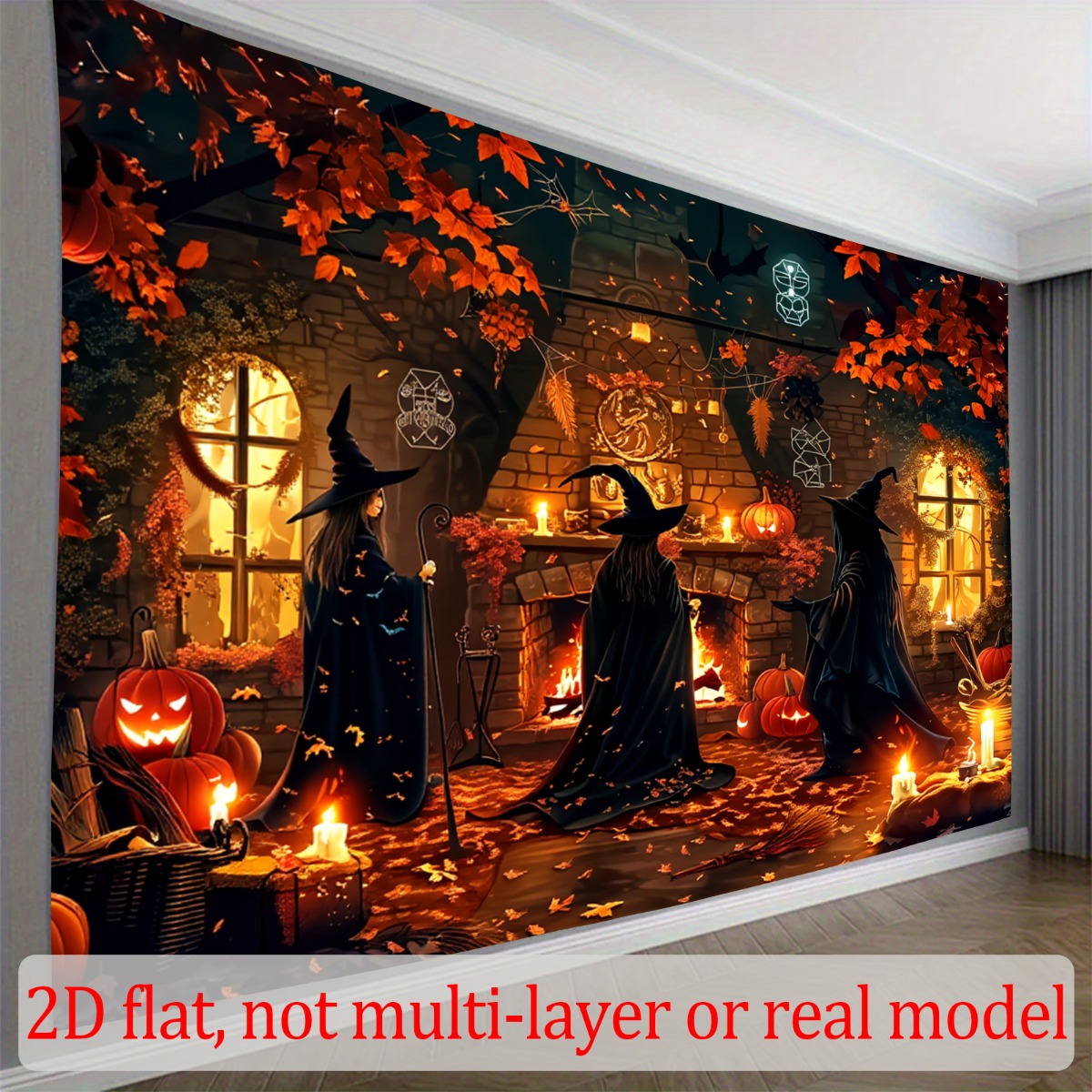 TEMU 2d Flat, 2d Flat - 2d Flat Banner, 1pc Polyester Fabric Backdrop With Halloween Autumn Theme Dark Orange Black Colors For Party Decorations