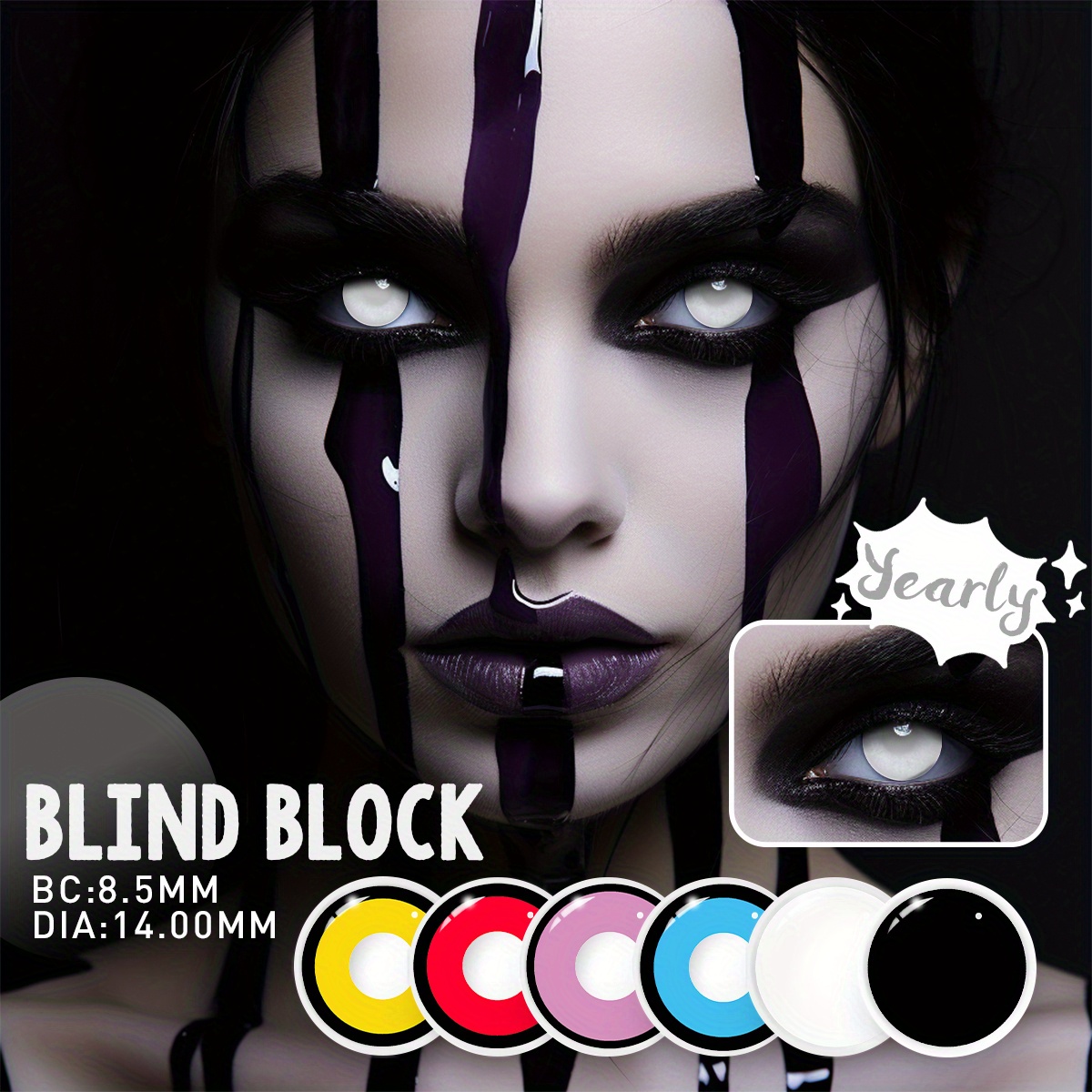   Dämonenflüstern Verrückt Bunte Schwarz-Kreis Kontaktlinsen - 14,5mm Extrem Vergrößerung, 6-Monats Weichlinse für  -/ -Elf-Cosplay, Postapokalyptisches Make-up & Gothic Events - Kompatibel mit Rotem Eyeliner & Rissiger Lippen-Looks (38% Wassergehalt)