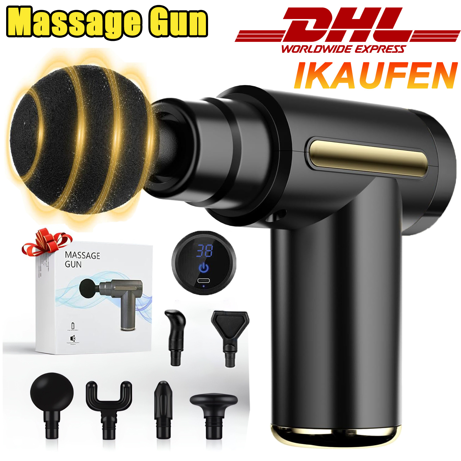 Image of Mini Massage Gun, Muscle Massager, Portable, 35 Db, With 6/38 , 4/ Heads, Usb C Charging Port, Massage Gun, Hand Massager For Leg, Neck, Shoulder