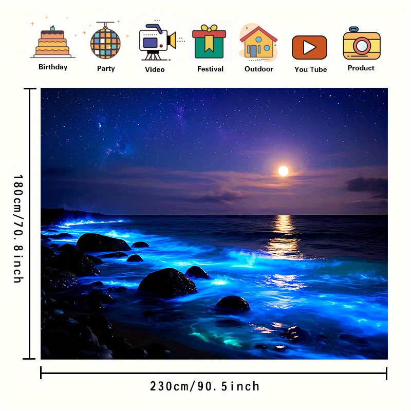 Luminous Night Sea Wall Tapestry Moonlight Waves Starry Sky Decor_voghion.com