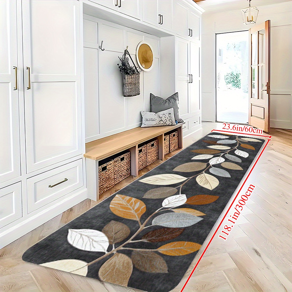 TEMU 1pc, Leaf Pattern Long Runner Rug, Gradient Gray, Suitable For Kitchen, Living Room, Hallway, Aesthetic And Durable Runner For Home Decor