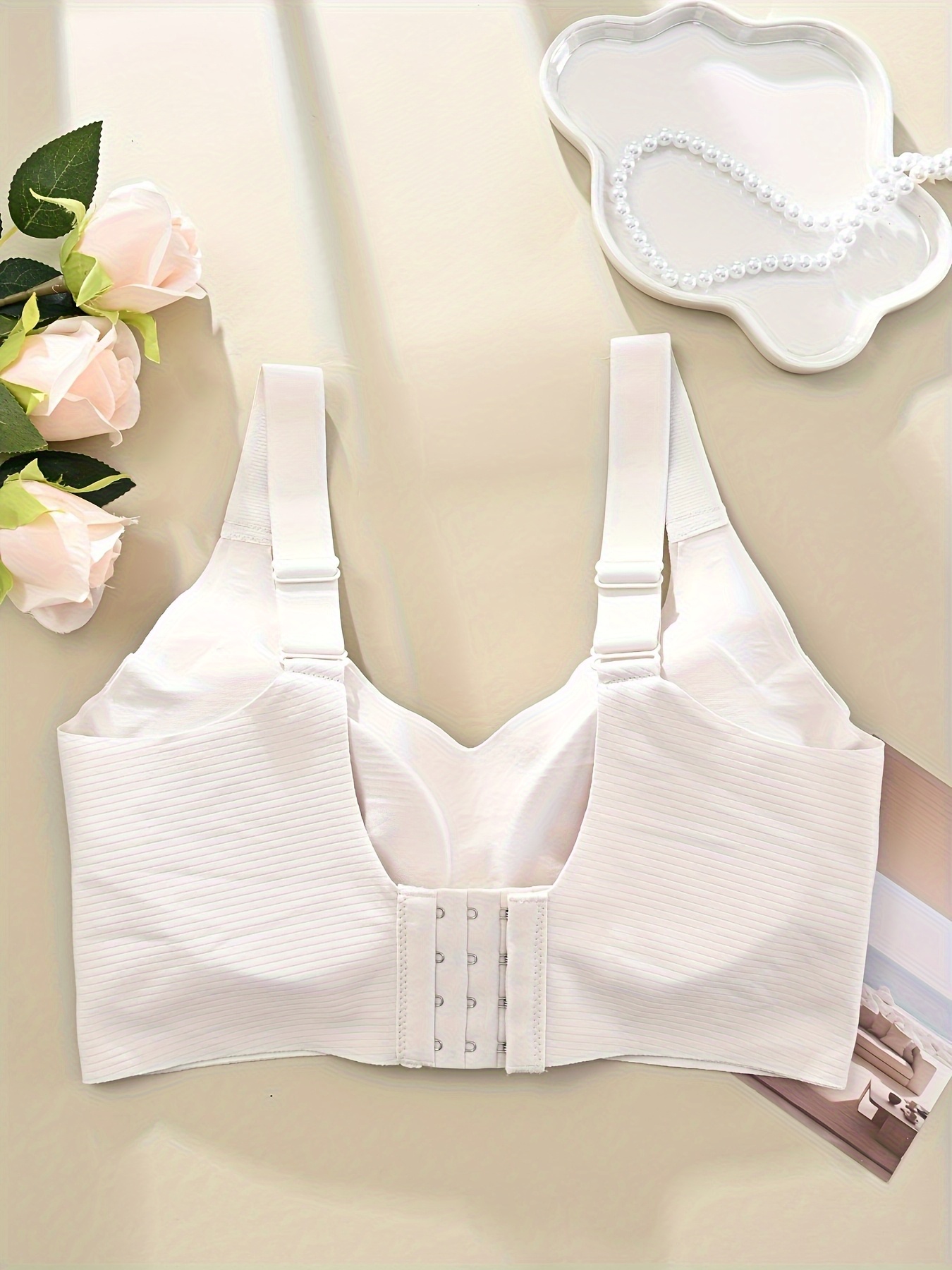 comfortable bra 4pcs comfortable seamless womens bra elegant blend of nylon and spandex wide shoulder straps soft support no underwire   in beige white black casual bras Product details 2