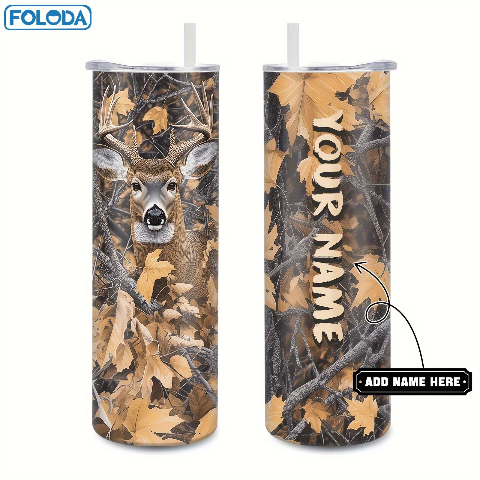 TEMU Foloda 1pc Personalized Deer Tumbler Birthday Gift Idea For Men Women, Cute Deer Mug For Deer Lovers, Valentines Day Gifts For Men Women 20oz