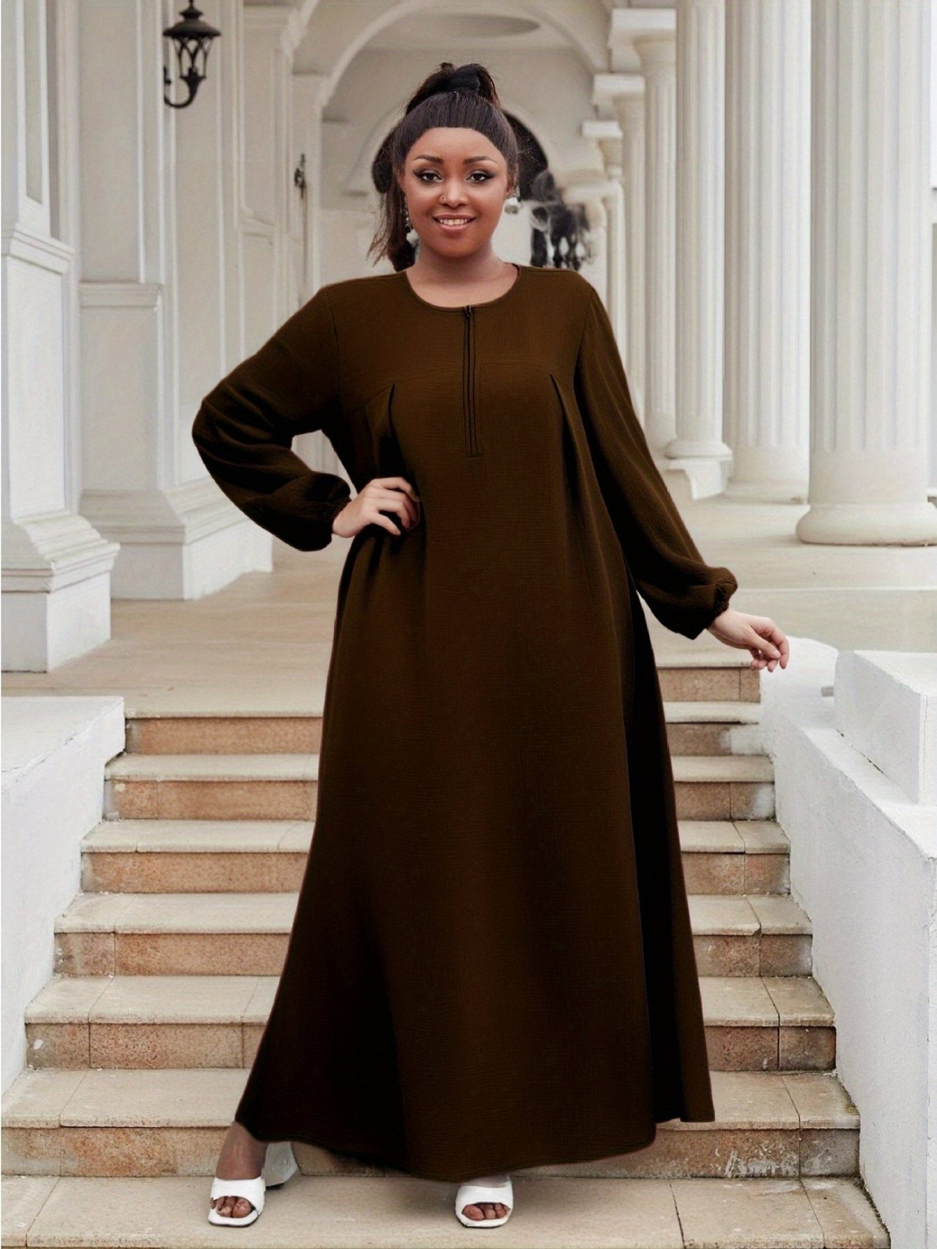 chinese dress ladies Distressed Hooded Plus Size Polyester Brown Vintage Punk Street Style  Autumn Winter Long Sleeve Dress