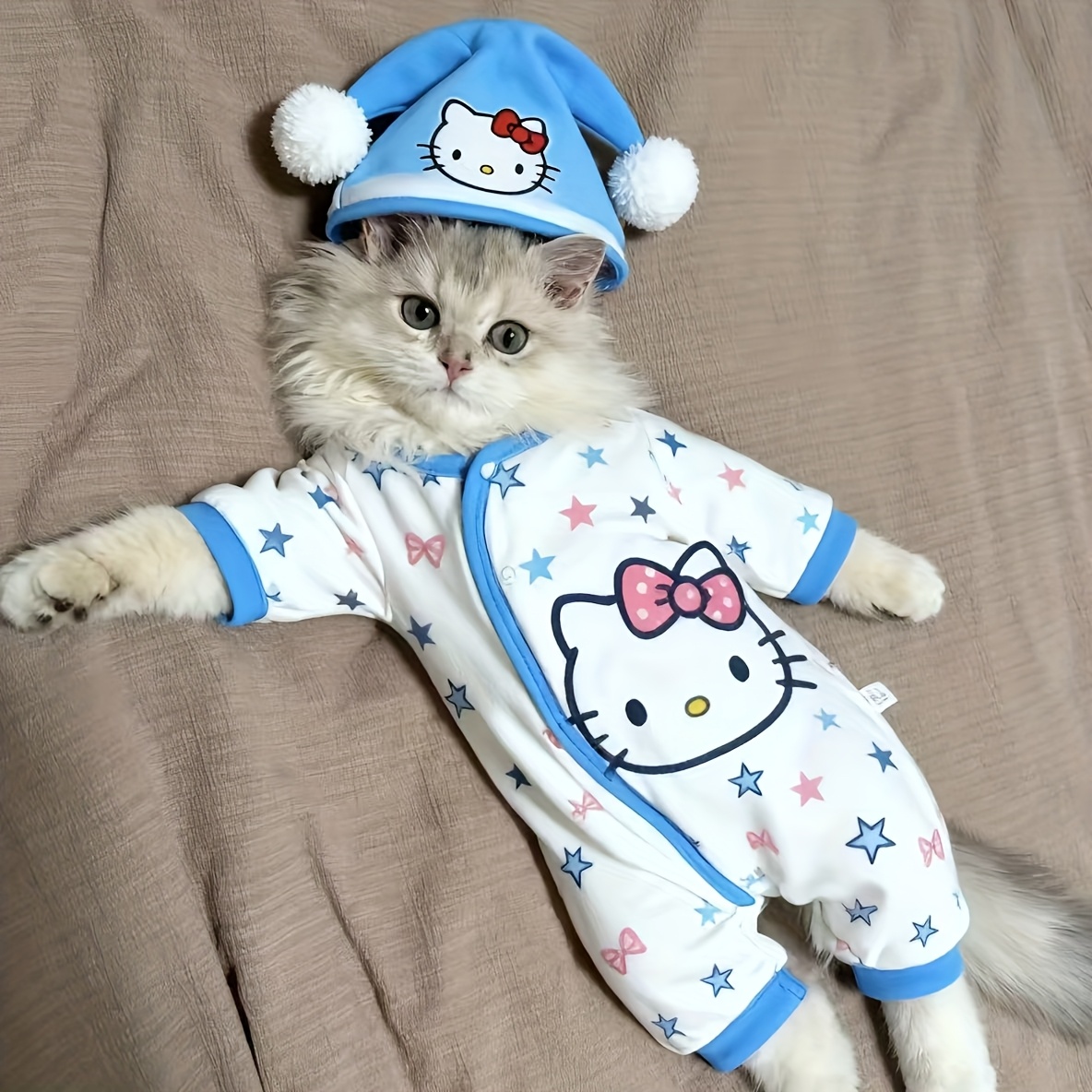 Image of Single-piece- Autumn And Winter Pet Hello Kitty Cat And Dog Clothing, , -style Anti-shedding Four-legged Pajamas