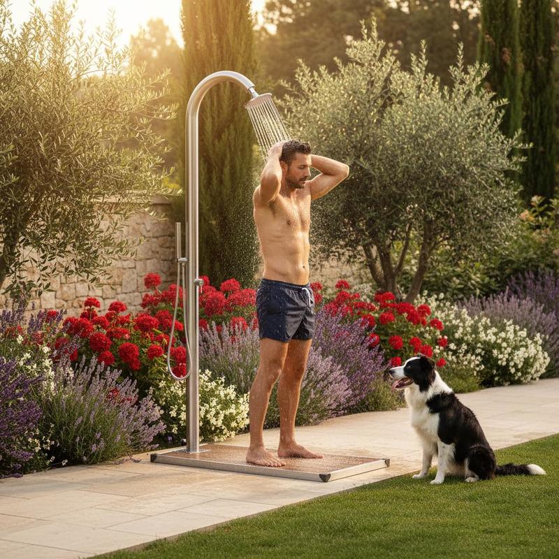 Garden Shower With Brown Base Plate 225 Cm Stainless Steel
