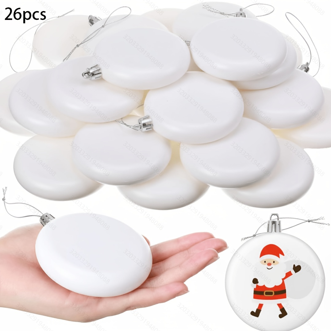 TEMU 26pcs Set, Christmas White Blank Ornaments, 3.15-inch Plain Matte Plastic Flat Discs, Christmas Tree Hanging Decorations, Christmas Ornaments