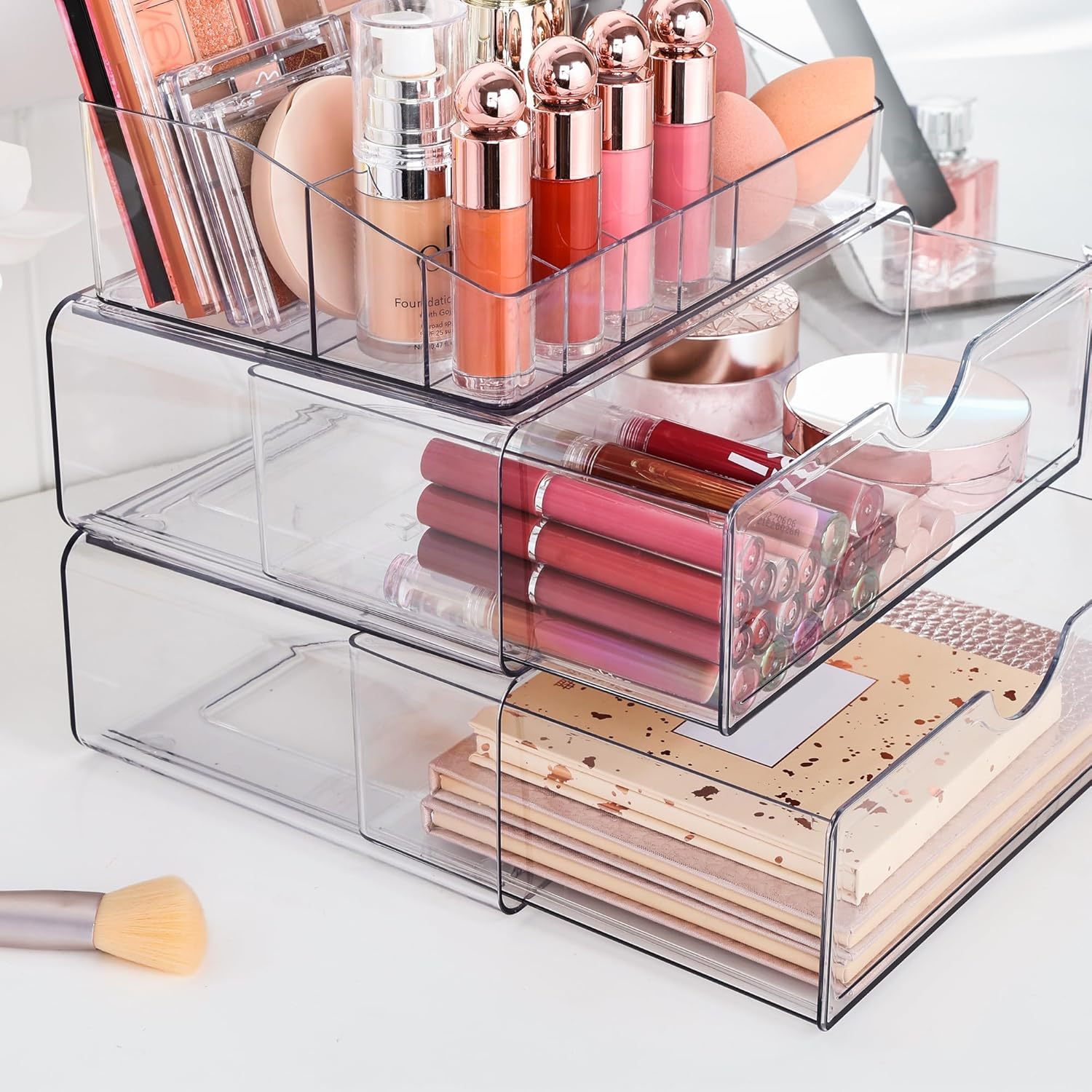Set 2 Contenitori Per Latte In Polvere | 4 Scomparti Con Coperchio Girevole | Privi Di BPA | Rosa E Bianco | Per Biberon E Snack - 2