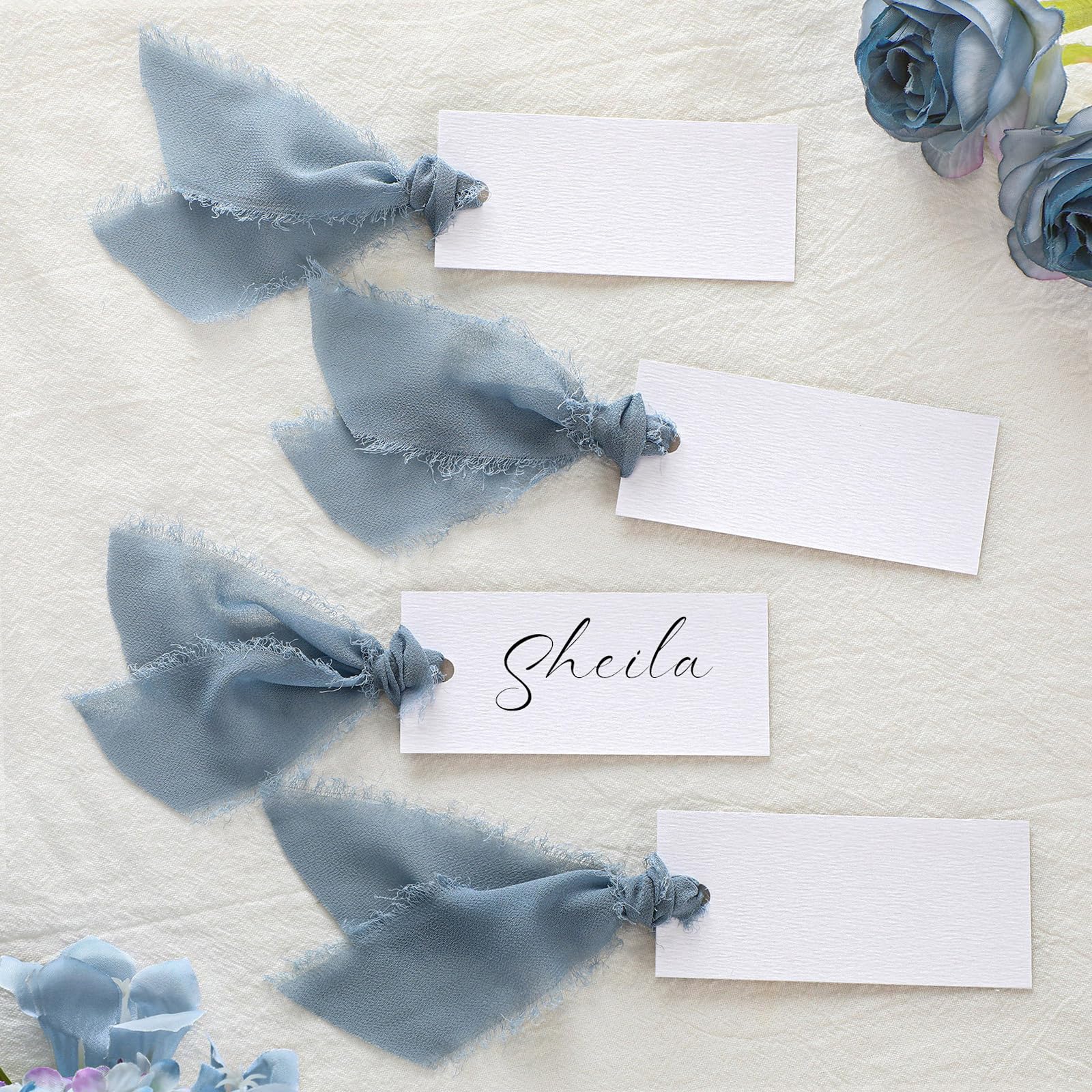 TEMU 25pcs Name Cards For Table Setting Blank Wedding Cards With Chiffon Ribbon 1.57 X 3.54 Inch Hanging Gift Tags For Wedding Dinner Banquet Party