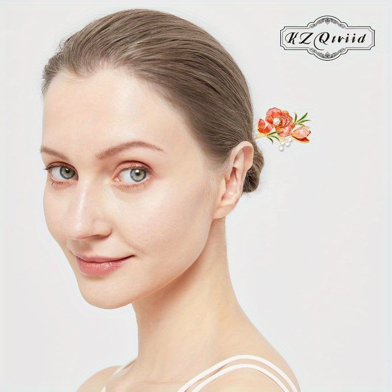 jewelry grade   floral hair stick dual purpose chinese hair clip chopsticks with red floral   everyday hairstyle elegant bridal or personal accessory gift for women Product details 2